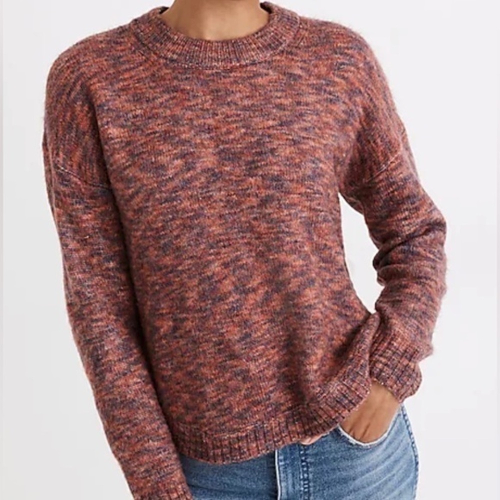 Madewell Space Dyed Button Side Crewneck Sweater Orange Purple XS